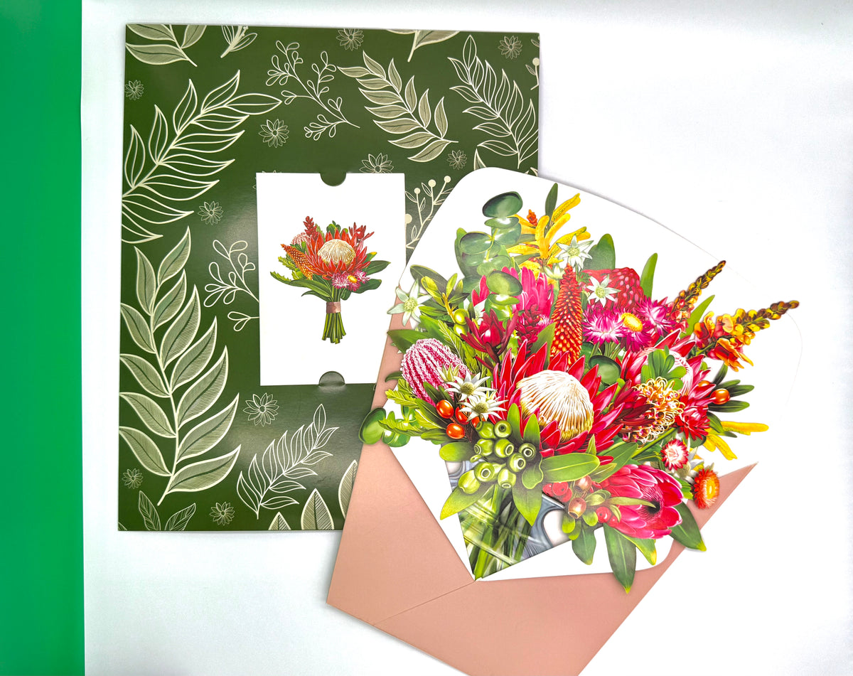 Blooming Australia 3D Pop-Up Australian Native Flower Bouquet Origami Pop Cards 3D Pop Up Greeting Card Happy Birthday Thank You Handmade Gift Thinking of You Blank Card for Any Occasion Happy Mother's Day Happy Father's Australiana Celebrate
