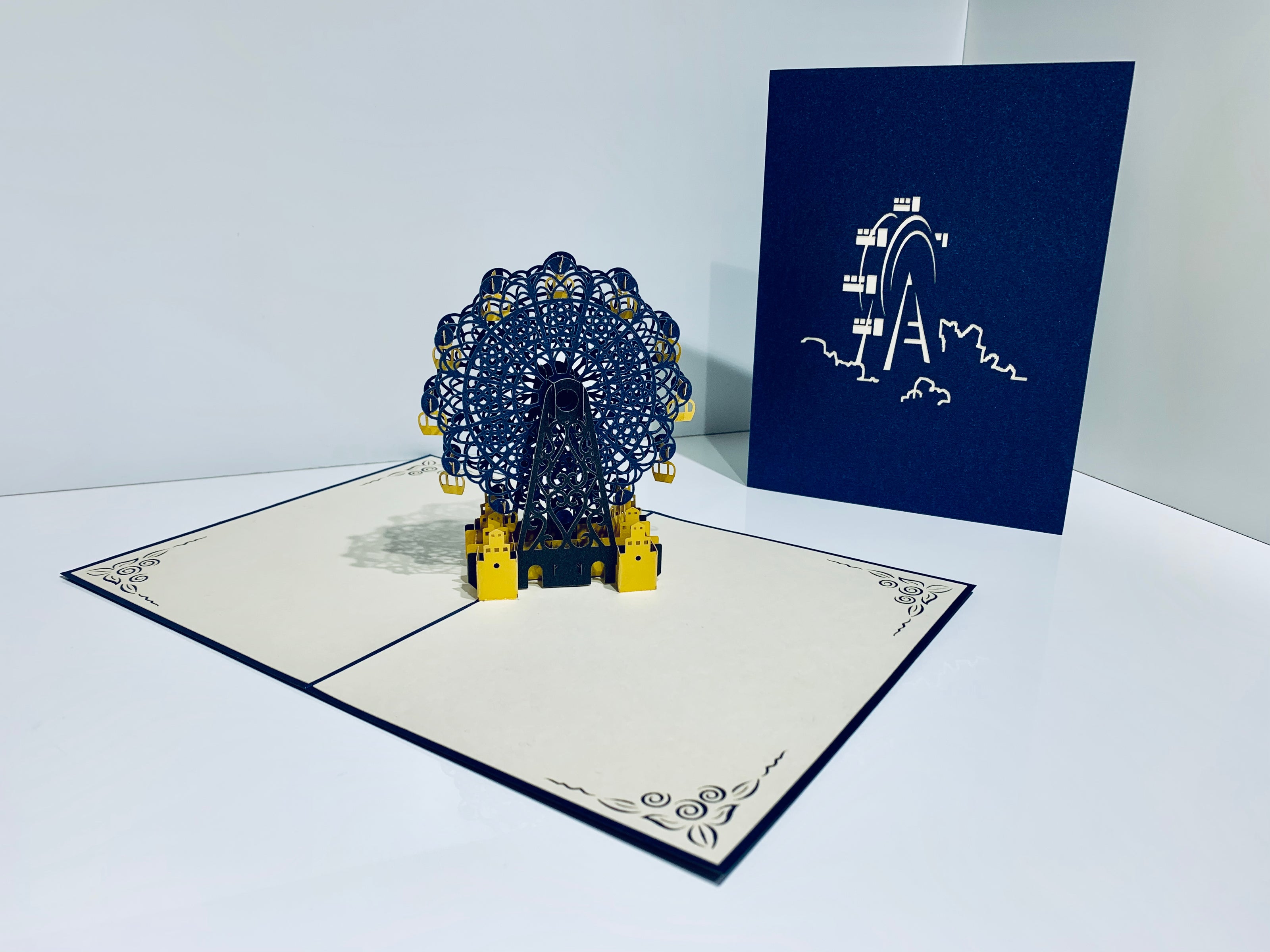 Metallic Ferris Wheel in Royal Blue & Yellow Origami Pop Cards 3D Pop Up Greeting Card Happy Birthday Thank You Handmade Gift Thinking of You Blank Card for Any Occasion Happy Mother's Day Happy Father's Celebrate the Beauty of Architecture