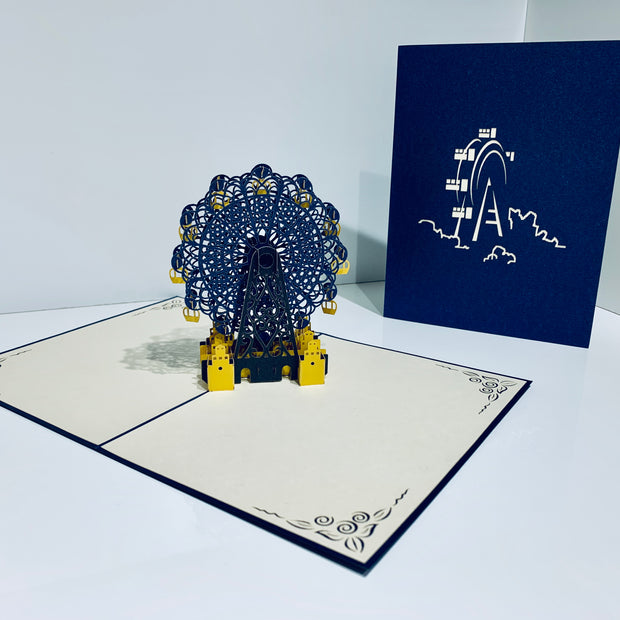 Metallic Ferris Wheel in Royal Blue & Yellow Origami Pop Cards 3D Pop Up Greeting Card Happy Birthday Thank You Handmade Gift Thinking of You Blank Card for Any Occasion Happy Mother's Day Happy Father's Celebrate the Beauty of Architecture