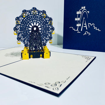 Metallic Ferris Wheel in Royal Blue & Yellow Origami Pop Cards 3D Pop Up Greeting Card Happy Birthday Thank You Handmade Gift Thinking of You Blank Card for Any Occasion Happy Mother's Day Happy Father's Celebrate the Beauty of Architecture
