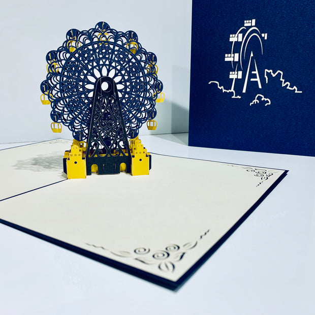 Metallic Ferris Wheel in Royal Blue & Yellow Origami Pop Cards 3D Pop Up Greeting Card Happy Birthday Thank You Handmade Gift Thinking of You Blank Card for Any Occasion Happy Mother's Day Happy Father's Celebrate the Beauty of Architecture