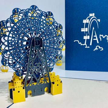 Metallic Ferris Wheel in Royal Blue & Yellow Origami Pop Cards 3D Pop Up Greeting Card Happy Birthday Thank You Handmade Gift Thinking of You Blank Card for Any Occasion Happy Mother's Day Happy Father's Celebrate the Beauty of Architecture