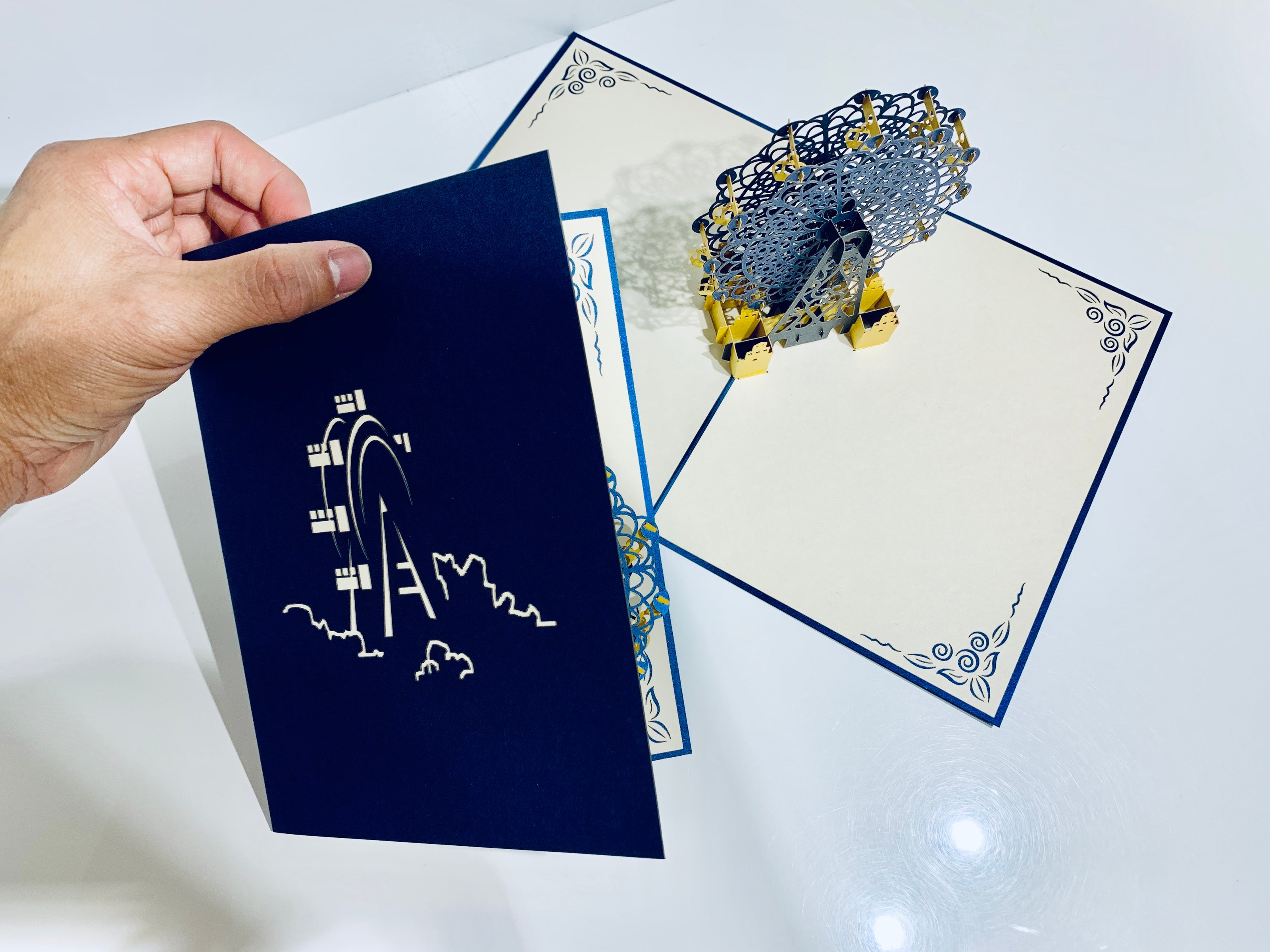Metallic Ferris Wheel in Royal Blue & Yellow Origami Pop Cards 3D Pop Up Greeting Card Happy Birthday Thank You Handmade Gift Thinking of You Blank Card for Any Occasion Happy Mother's Day Happy Father's Celebrate the Beauty of Architecture