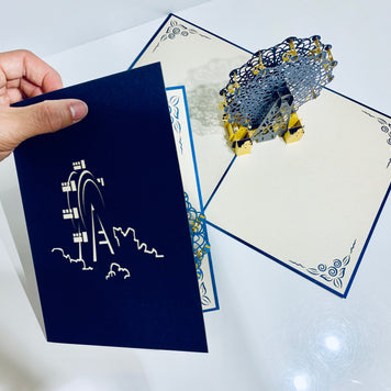 Metallic Ferris Wheel in Royal Blue & Yellow Origami Pop Cards 3D Pop Up Greeting Card Happy Birthday Thank You Handmade Gift Thinking of You Blank Card for Any Occasion Happy Mother's Day Happy Father's Celebrate the Beauty of Architecture