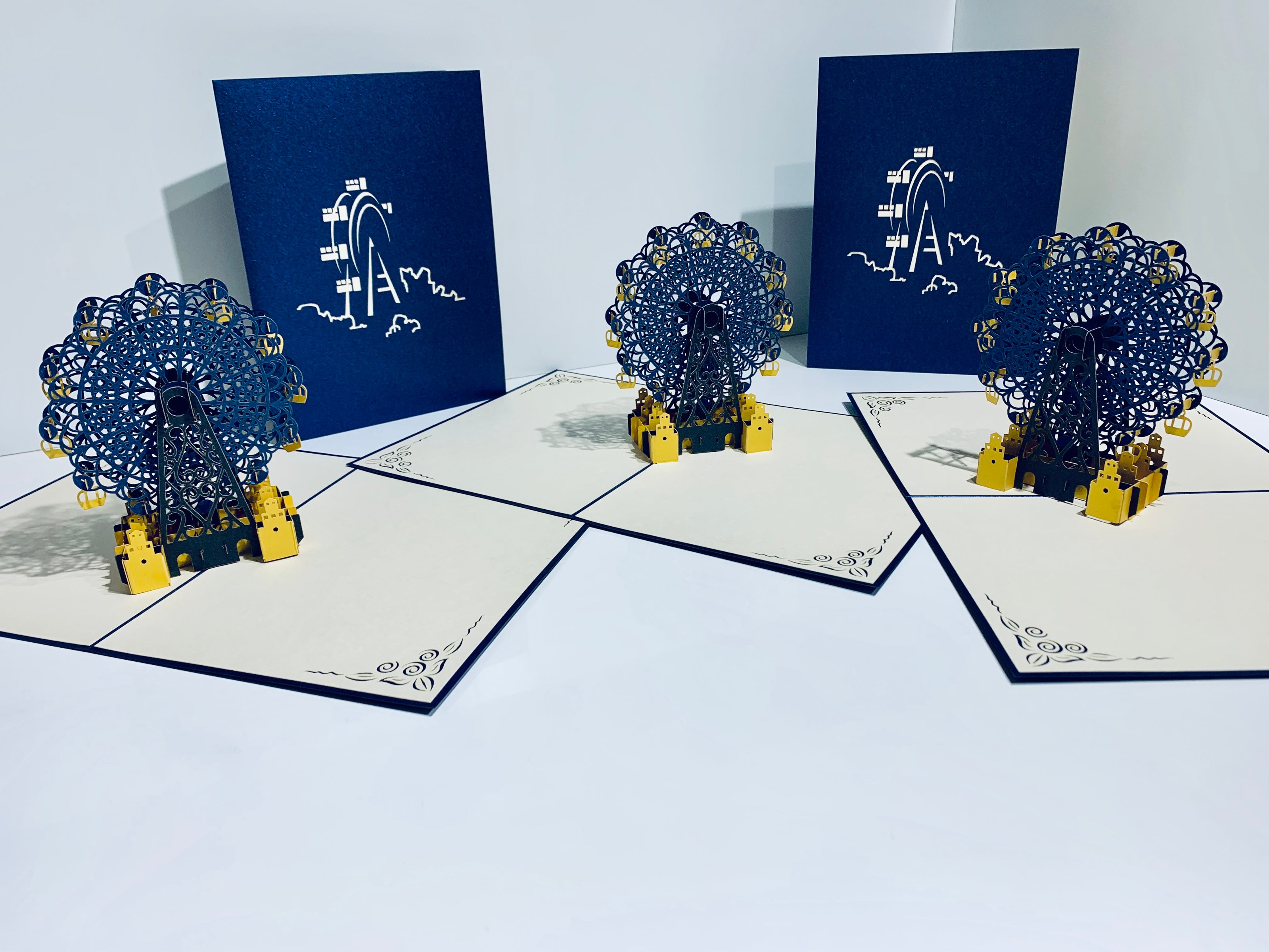Metallic Ferris Wheel in Royal Blue & Yellow Origami Pop Cards 3D Pop Up Greeting Card Happy Birthday Thank You Handmade Gift Thinking of You Blank Card for Any Occasion Happy Mother's Day Happy Father's Celebrate the Beauty of Architecture