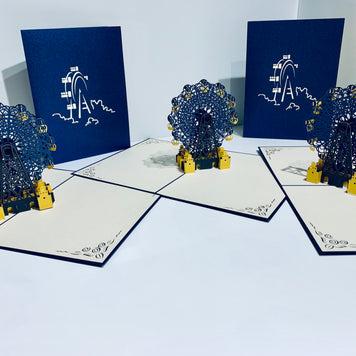 Metallic Ferris Wheel in Royal Blue & Yellow Origami Pop Cards 3D Pop Up Greeting Card Happy Birthday Thank You Handmade Gift Thinking of You Blank Card for Any Occasion Happy Mother's Day Happy Father's Celebrate the Beauty of Architecture