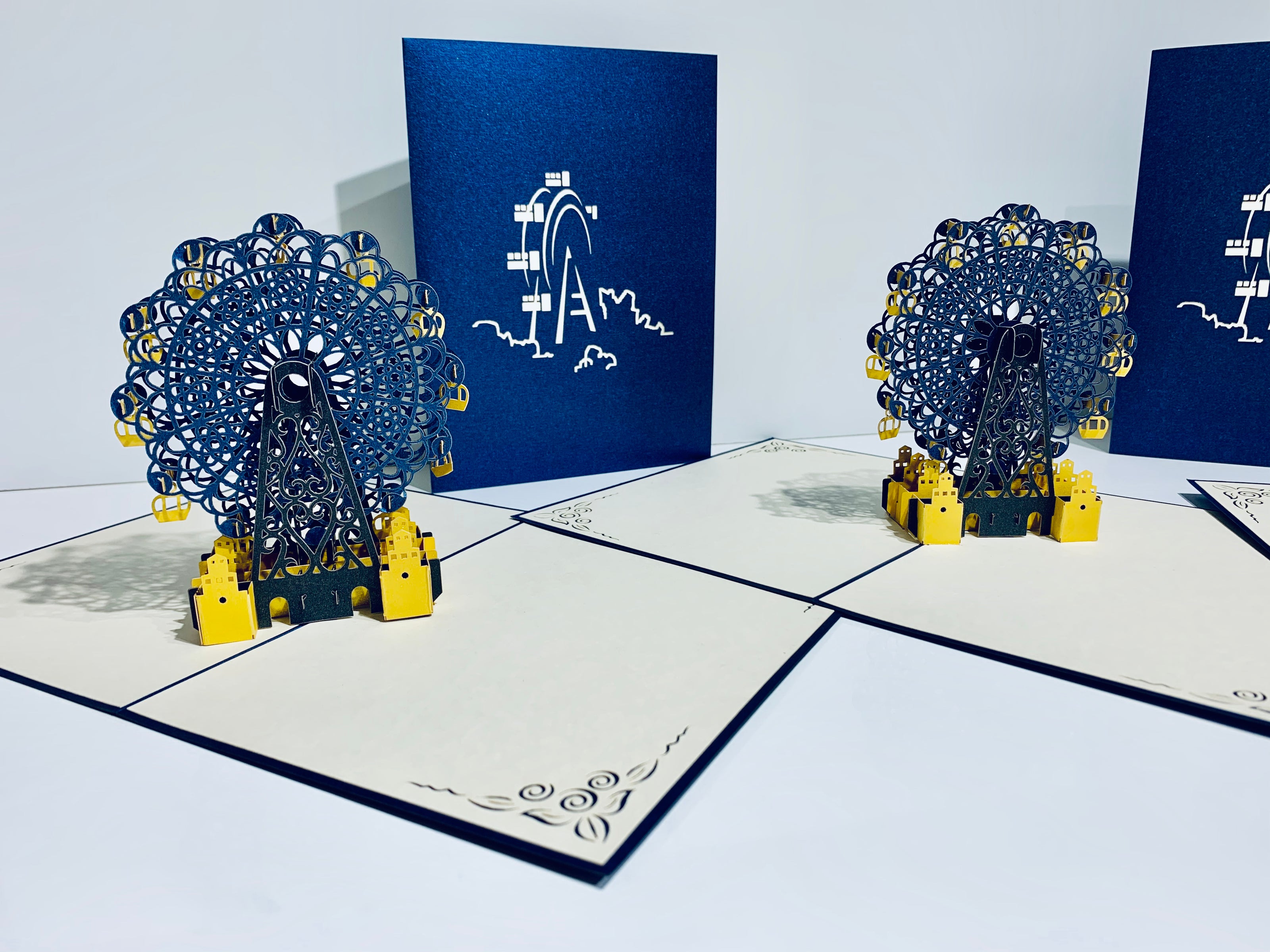 Metallic Ferris Wheel in Royal Blue & Yellow Origami Pop Cards 3D Pop Up Greeting Card Happy Birthday Thank You Handmade Gift Thinking of You Blank Card for Any Occasion Happy Mother's Day Happy Father's Celebrate the Beauty of Architecture