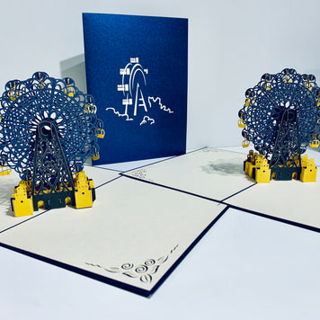 Metallic Ferris Wheel in Royal Blue & Yellow Origami Pop Cards 3D Pop Up Greeting Card Happy Birthday Thank You Handmade Gift Thinking of You Blank Card for Any Occasion Happy Mother's Day Happy Father's Celebrate the Beauty of Architecture