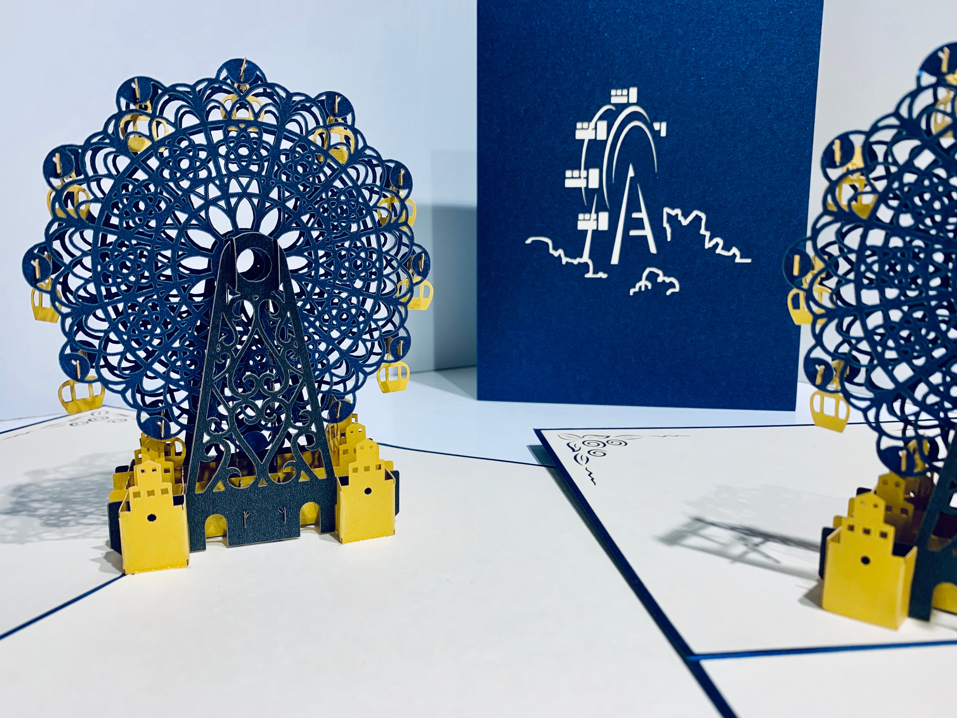 Metallic Ferris Wheel in Royal Blue & Yellow Origami Pop Cards 3D Pop Up Greeting Card Happy Birthday Thank You Handmade Gift Thinking of You Blank Card for Any Occasion Happy Mother's Day Happy Father's Celebrate the Beauty of Architecture