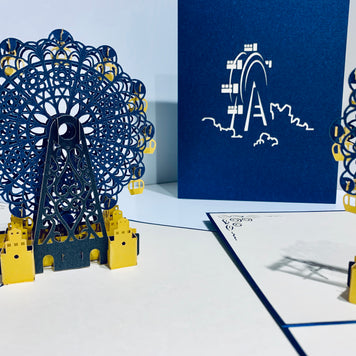 Metallic Ferris Wheel in Royal Blue & Yellow Origami Pop Cards 3D Pop Up Greeting Card Happy Birthday Thank You Handmade Gift Thinking of You Blank Card for Any Occasion Happy Mother's Day Happy Father's Celebrate the Beauty of Architecture