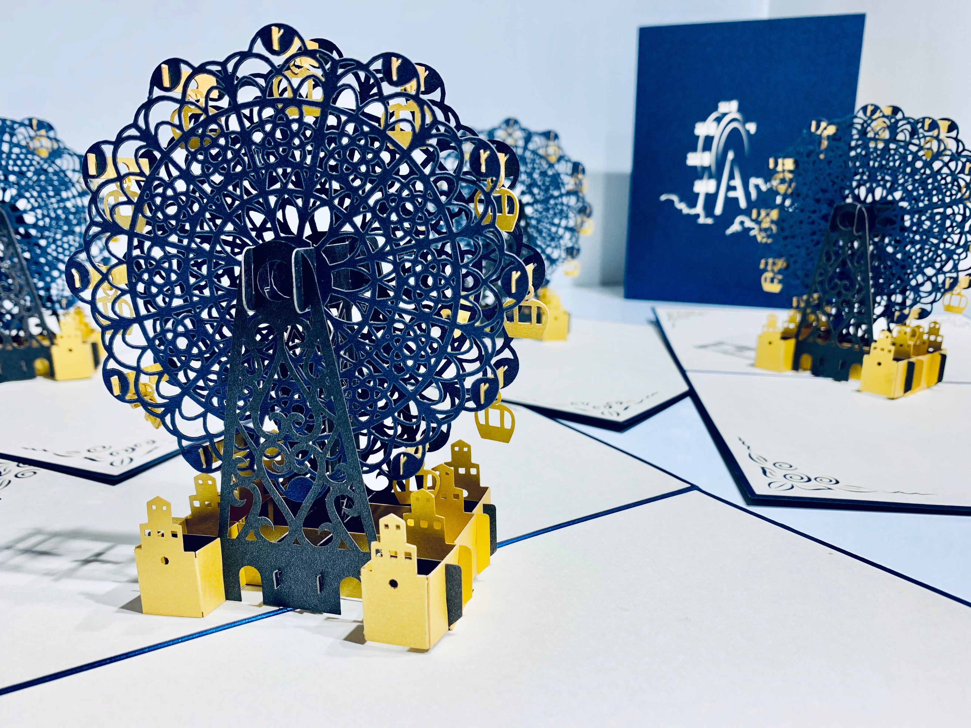 Metallic Ferris Wheel in Royal Blue & Yellow Origami Pop Cards 3D Pop Up Greeting Card Happy Birthday Thank You Handmade Gift Thinking of You Blank Card for Any Occasion Happy Mother's Day Happy Father's Celebrate the Beauty of Architecture