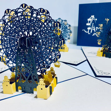 Metallic Ferris Wheel in Royal Blue & Yellow Origami Pop Cards 3D Pop Up Greeting Card Happy Birthday Thank You Handmade Gift Thinking of You Blank Card for Any Occasion Happy Mother's Day Happy Father's Celebrate the Beauty of Architecture