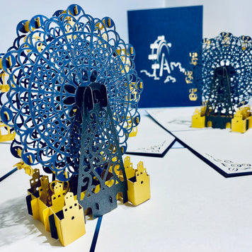 Metallic Ferris Wheel in Royal Blue & Yellow Origami Pop Cards 3D Pop Up Greeting Card Happy Birthday Thank You Handmade Gift Thinking of You Blank Card for Any Occasion Happy Mother's Day Happy Father's Celebrate the Beauty of Architecture