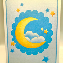 Blue Newborn Baby Boy Sleeping on A Crescent Moon Under Starry Night Sky Origami Pop Cards 3D Pop Up Greeting Card Happy Birthday Thank You Handmade Gift Thinking of You Blank Card for Any Occasion Happy Mother's Day Happy Newborn Baby