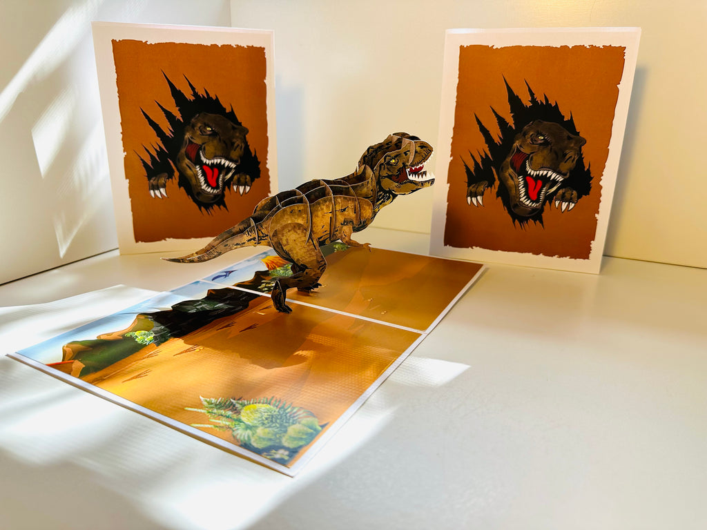 Brown Running T-Rex Dinosaur Origami Pop Cards 3D Pop Up Greeting Card Happy Birthday Thank You Handmade Gift Thinking of You Blank Card for Any Occasion Happy Mother's Day Happy Father's Australiana Celebrate the Beauty of Animals Perfect for Boy