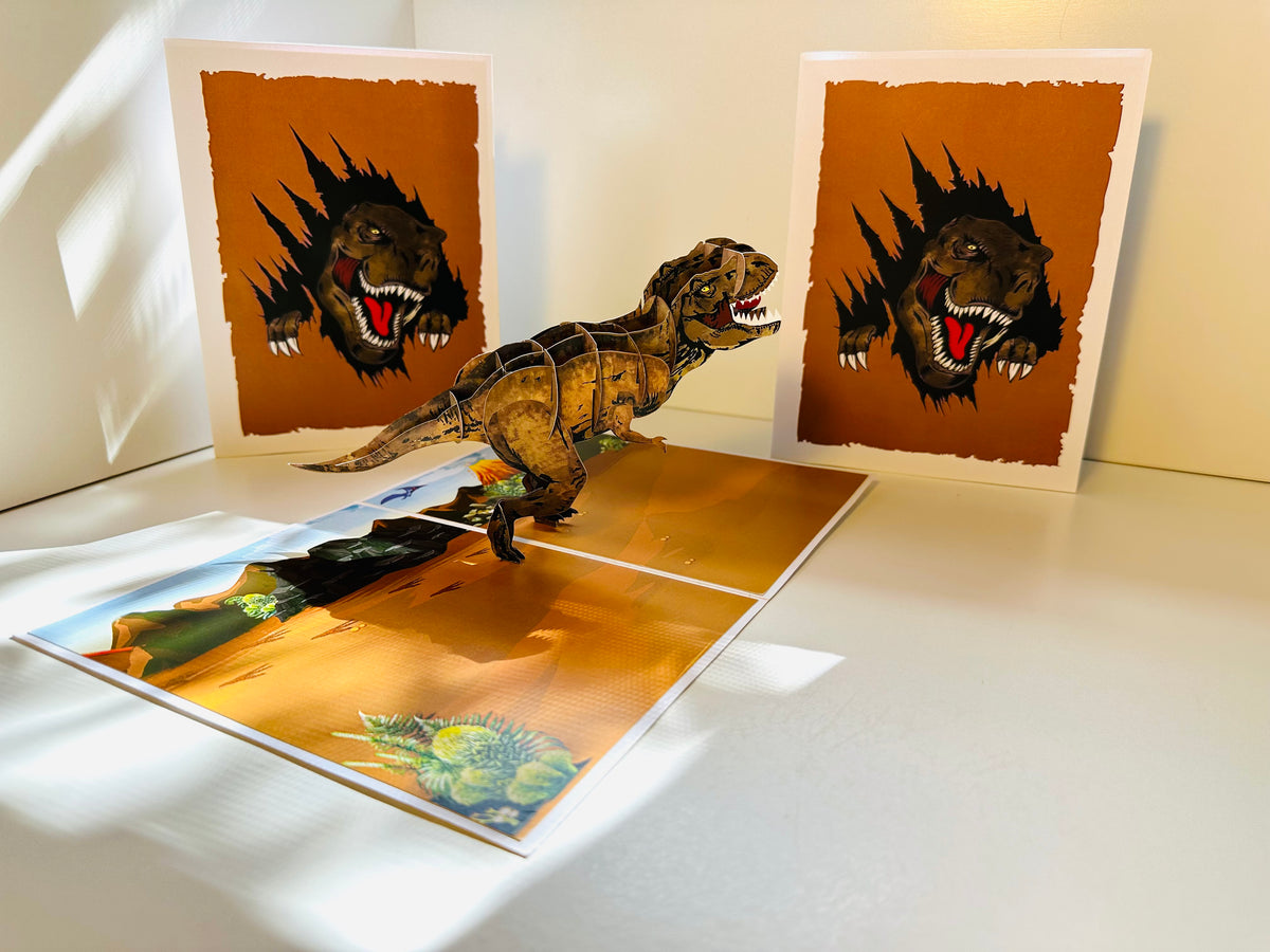 Brown Running T-Rex Dinosaur Origami Pop Cards 3D Pop Up Greeting Card Happy Birthday Thank You Handmade Gift Thinking of You Blank Card for Any Occasion Happy Mother's Day Happy Father's Australiana Celebrate the Beauty of Animals Perfect for Boy