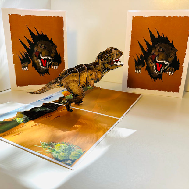 Brown Running T-Rex Dinosaur Origami Pop Cards 3D Pop Up Greeting Card Happy Birthday Thank You Handmade Gift Thinking of You Blank Card for Any Occasion Happy Mother's Day Happy Father's Australiana Celebrate the Beauty of Animals Perfect for Boy