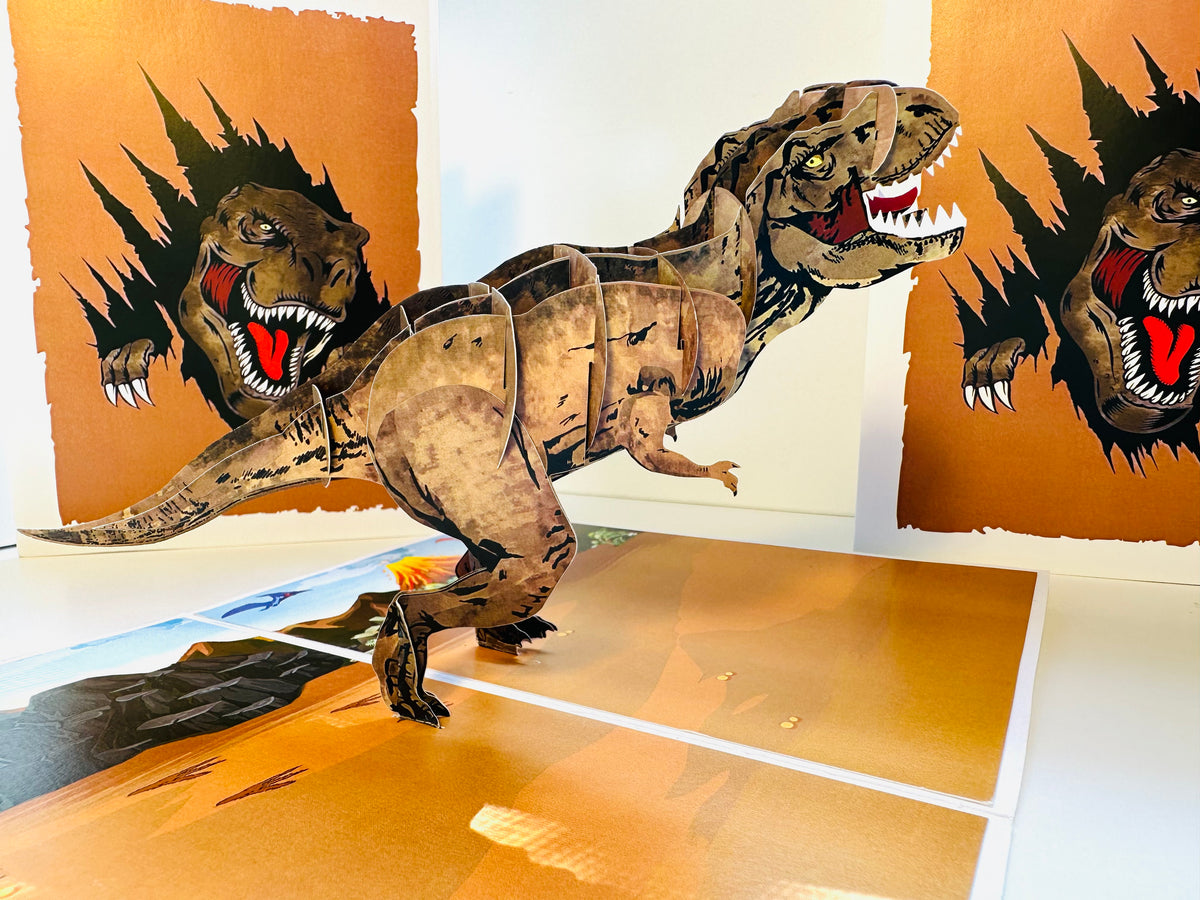 Brown Running T-Rex Dinosaur Origami Pop Cards 3D Pop Up Greeting Card Happy Birthday Thank You Handmade Gift Thinking of You Blank Card for Any Occasion Happy Mother's Day Happy Father's Australiana Celebrate the Beauty of Animals Perfect for Boy
