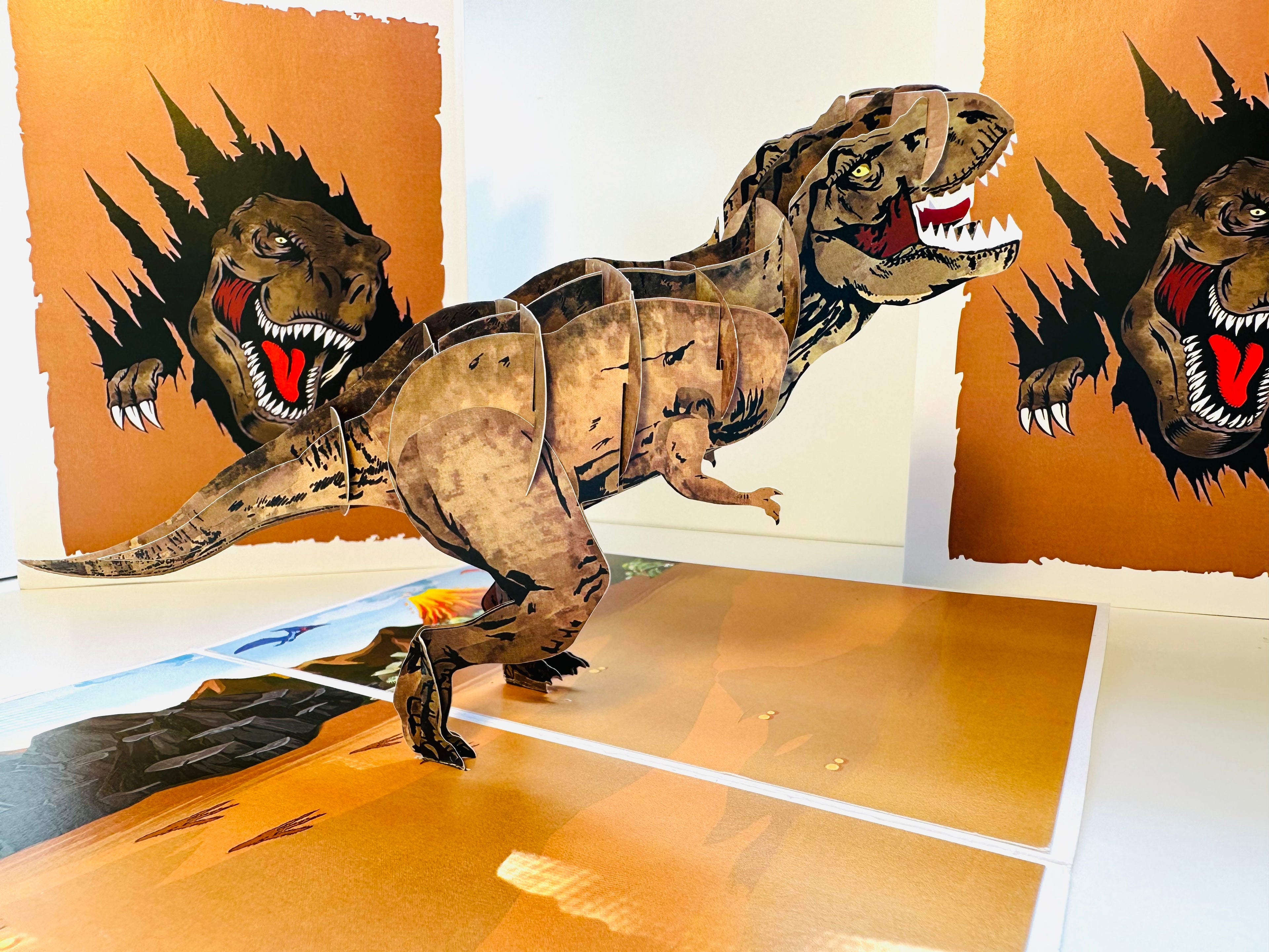 Brown Running T-Rex Dinosaur Origami Pop Cards 3D Pop Up Greeting Card Happy Birthday Thank You Handmade Gift Thinking of You Blank Card for Any Occasion Happy Mother's Day Happy Father's Australiana Celebrate the Beauty of Animals Perfect for Boy