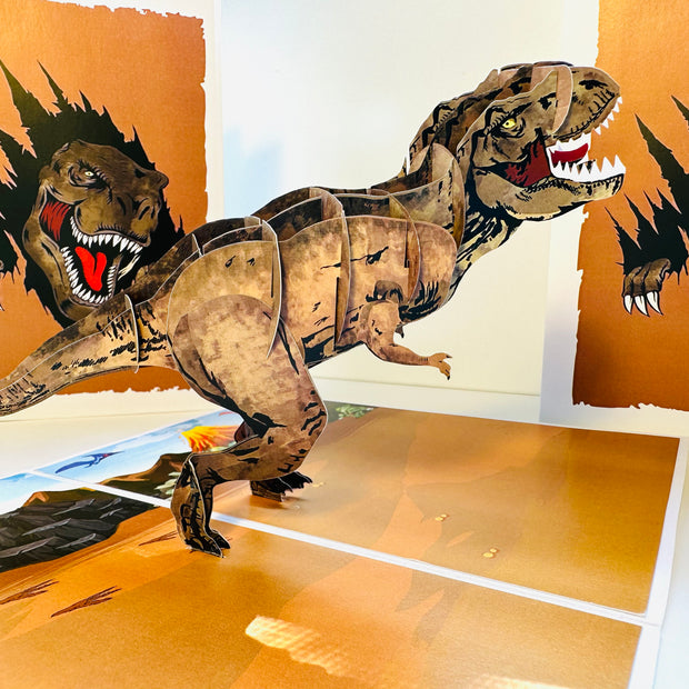 Brown Running T-Rex Dinosaur Origami Pop Cards 3D Pop Up Greeting Card Happy Birthday Thank You Handmade Gift Thinking of You Blank Card for Any Occasion Happy Mother's Day Happy Father's Australiana Celebrate the Beauty of Animals Perfect for Boy