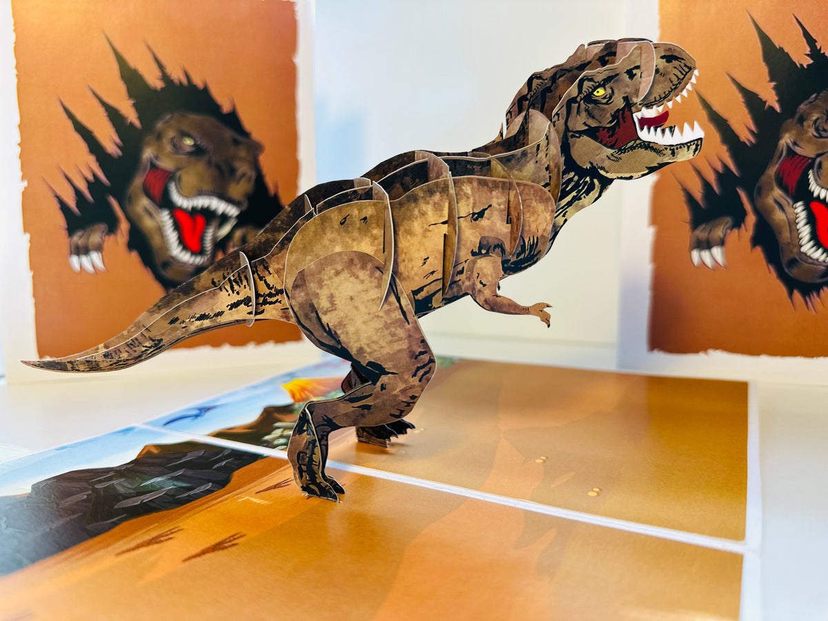 Brown Running T-Rex Dinosaur Origami Pop Cards 3D Pop Up Greeting Card Happy Birthday Thank You Handmade Gift Thinking of You Blank Card for Any Occasion Happy Mother's Day Happy Father's Australiana Celebrate the Beauty of Animals Perfect for Boy