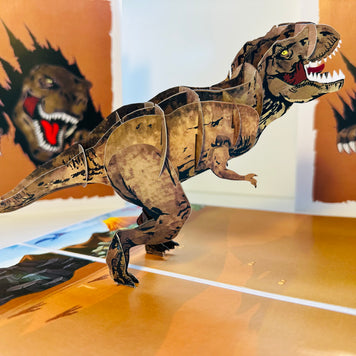 Brown Running T-Rex Dinosaur Origami Pop Cards 3D Pop Up Greeting Card Happy Birthday Thank You Handmade Gift Thinking of You Blank Card for Any Occasion Happy Mother's Day Happy Father's Australiana Celebrate the Beauty of Animals Perfect for Boy