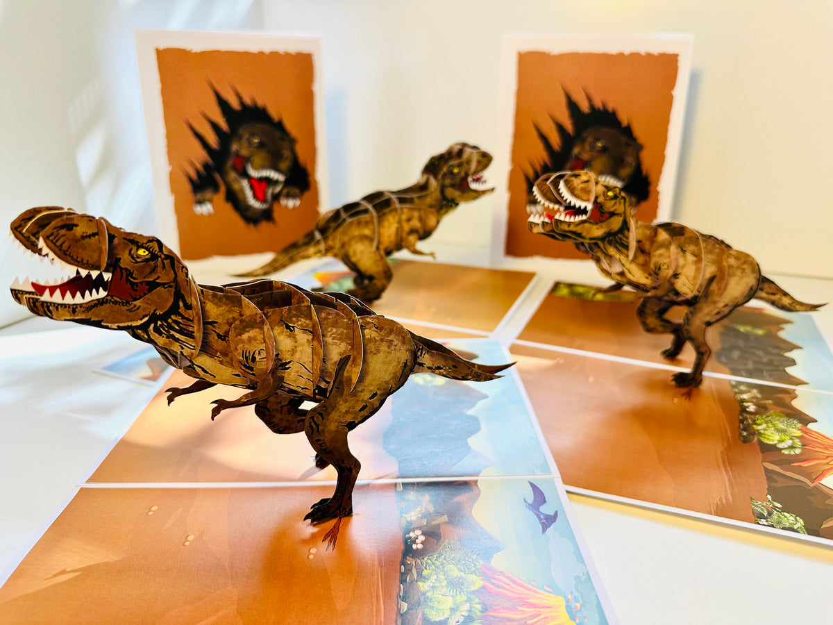 Brown Running T-Rex Dinosaur Origami Pop Cards 3D Pop Up Greeting Card Happy Birthday Thank You Handmade Gift Thinking of You Blank Card for Any Occasion Happy Mother's Day Happy Father's Australiana Celebrate the Beauty of Animals Perfect for Boy