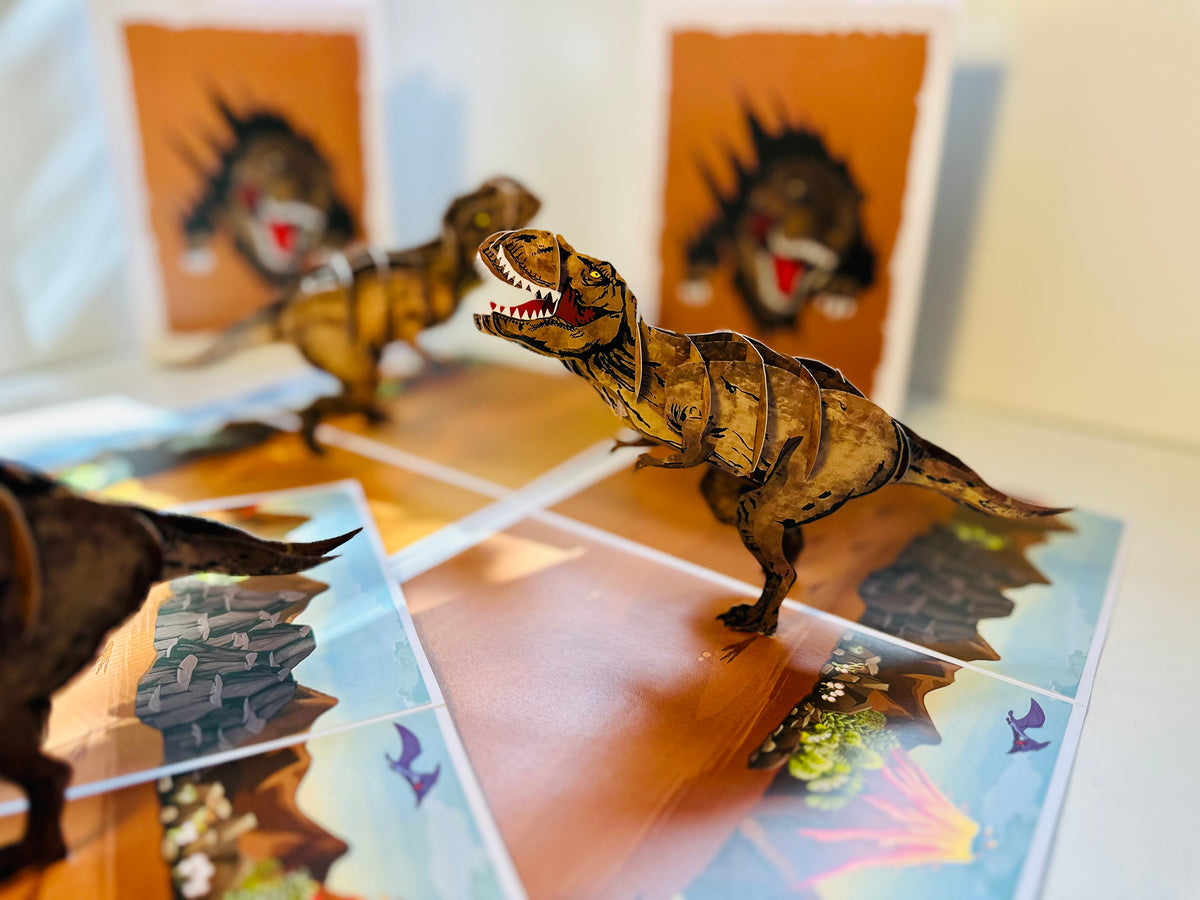 Brown Running T-Rex Dinosaur Origami Pop Cards 3D Pop Up Greeting Card Happy Birthday Thank You Handmade Gift Thinking of You Blank Card for Any Occasion Happy Mother's Day Happy Father's Australiana Celebrate the Beauty of Animals Perfect for Boy
