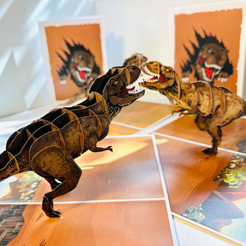Brown Running T-Rex Dinosaur Origami Pop Cards 3D Pop Up Greeting Card Happy Birthday Thank You Handmade Gift Thinking of You Blank Card for Any Occasion Happy Mother's Day Happy Father's Australiana Celebrate the Beauty of Animals Perfect for Boy