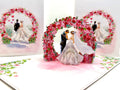 Brunette - Meridian Pink & Red Rose Arch with Bride & Groom Created by Origami Pop Cards – 3D Pop Up Greeting Cards, Australian Design & Handmade, 3D Pop Up Magical Paper Cards, Handmade Pop Up Cards Celebrate Love Anniversary Heart Fell and Romantic