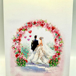 Brunette - Meridian Pink & Red Rose Arch with Bride & Groom Created by Origami Pop Cards – 3D Pop Up Greeting Cards, Australian Design & Handmade, 3D Pop Up Magical Paper Cards, Handmade Pop Up Cards Celebrate Love Anniversary Heart Fell and Romantic