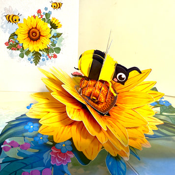Bumble Bee Attracting Sunflowers Origami Pop Cards 3D Pop Up Greeting Card Happy Birthday Thank You Handmade Gift Thinking of You Blank Card for Any Occasion Happy Mother's Day Happy Father's Australiana Celebrate the Beauty of Autumn Flower