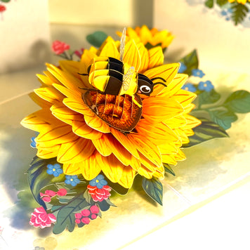 Bumble Bee Attracting Sunflowers Origami Pop Cards 3D Pop Up Greeting Card Happy Birthday Thank You Handmade Gift Thinking of You Blank Card for Any Occasion Happy Mother's Day Happy Father's Australiana Celebrate the Beauty of Autumn Flower