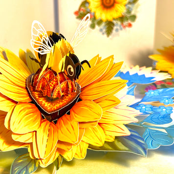 Bumble Bee Attracting Sunflowers Origami Pop Cards 3D Pop Up Greeting Card Happy Birthday Thank You Handmade Gift Thinking of You Blank Card for Any Occasion Happy Mother's Day Happy Father's Australiana Celebrate the Beauty of Autumn Flower