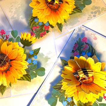 Bumble Bee Attracting Sunflowers Origami Pop Cards 3D Pop Up Greeting Card Happy Birthday Thank You Handmade Gift Thinking of You Blank Card for Any Occasion Happy Mother's Day Happy Father's Australiana Celebrate the Beauty of Autumn Flower