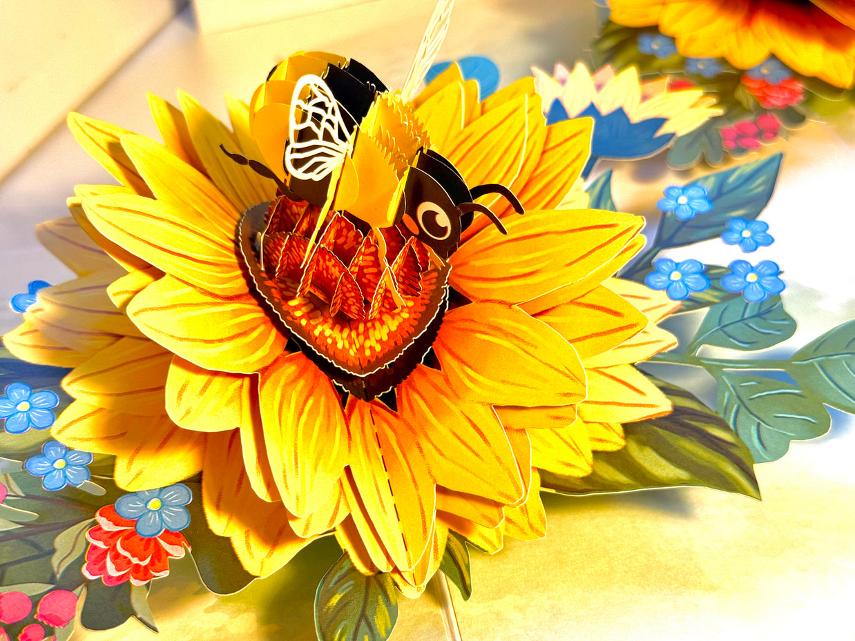 Bumble Bee Attracting Sunflowers Origami Pop Cards 3D Pop Up Greeting Card Happy Birthday Thank You Handmade Gift Thinking of You Blank Card for Any Occasion Happy Mother's Day Happy Father's Australiana Celebrate the Beauty of Autumn Flower