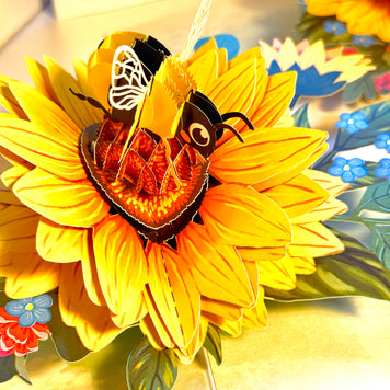Bumble Bee Attracting Sunflowers Origami Pop Cards 3D Pop Up Greeting Card Happy Birthday Thank You Handmade Gift Thinking of You Blank Card for Any Occasion Happy Mother's Day Happy Father's Australiana Celebrate the Beauty of Autumn Flower