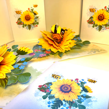 Bumble Bee Attracting Sunflowers Origami Pop Cards 3D Pop Up Greeting Card Happy Birthday Thank You Handmade Gift Thinking of You Blank Card for Any Occasion Happy Mother's Day Happy Father's Australiana Celebrate the Beauty of Autumn Flower