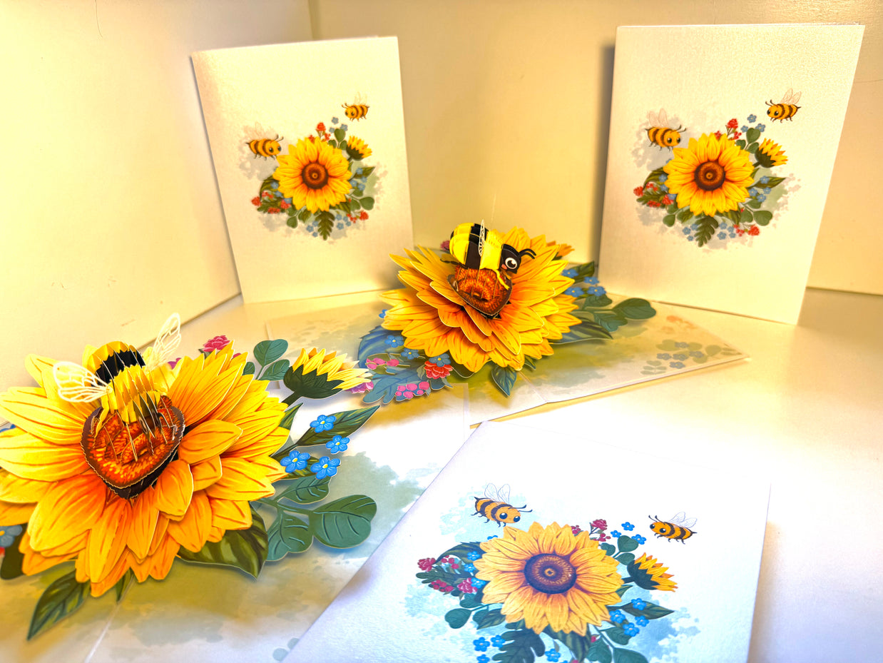 Bumble Bee Attracting Sunflowers Origami Pop Cards 3D Pop Up Greeting Card Happy Birthday Thank You Handmade Gift Thinking of You Blank Card for Any Occasion Happy Mother's Day Happy Father's Australiana Celebrate the Beauty of Autumn Flower