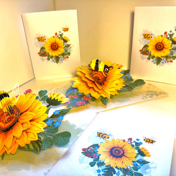 Bumble Bee Attracting Sunflowers Origami Pop Cards 3D Pop Up Greeting Card Happy Birthday Thank You Handmade Gift Thinking of You Blank Card for Any Occasion Happy Mother's Day Happy Father's Australiana Celebrate the Beauty of Autumn Flower