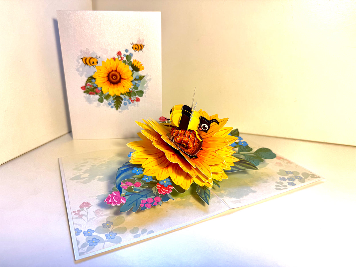 Bumble Bee Attracting Sunflowers Origami Pop Cards 3D Pop Up Greeting Card Happy Birthday Thank You Handmade Gift Thinking of You Blank Card for Any Occasion Happy Mother's Day Happy Father's Australiana Celebrate the Beauty of Autumn Flower