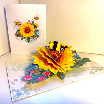Bumble Bee Attracting Sunflowers Origami Pop Cards 3D Pop Up Greeting Card Happy Birthday Thank You Handmade Gift Thinking of You Blank Card for Any Occasion Happy Mother's Day Happy Father's Australiana Celebrate the Beauty of Autumn Flower