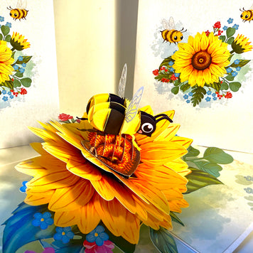 Bumble Bee Attracting Sunflowers Origami Pop Cards 3D Pop Up Greeting Card Happy Birthday Thank You Handmade Gift Thinking of You Blank Card for Any Occasion Happy Mother's Day Happy Father's Australiana Celebrate the Beauty of Autumn Flower