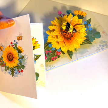 Bumble Bee Attracting Sunflowers Origami Pop Cards 3D Pop Up Greeting Card Happy Birthday Thank You Handmade Gift Thinking of You Blank Card for Any Occasion Happy Mother's Day Happy Father's Australiana Celebrate the Beauty of Autumn Flower
