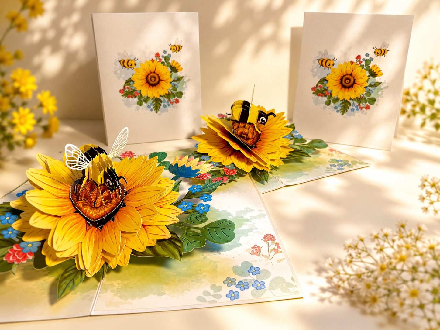 Bumble Bee Attracting Sunflowers Origami Pop Cards 3D Pop Up Greeting Card Happy Birthday Thank You Handmade Gift Thinking of You Blank Card for Any Occasion Happy Mother's Day Happy Father's Australiana Celebrate the Beauty of Autumn Flower