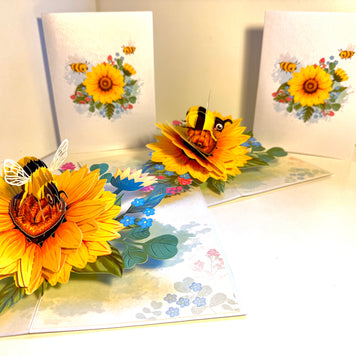 Bumble Bee Attracting Sunflowers Origami Pop Cards 3D Pop Up Greeting Card Happy Birthday Thank You Handmade Gift Thinking of You Blank Card for Any Occasion Happy Mother's Day Happy Father's Australiana Celebrate the Beauty of Autumn Flower