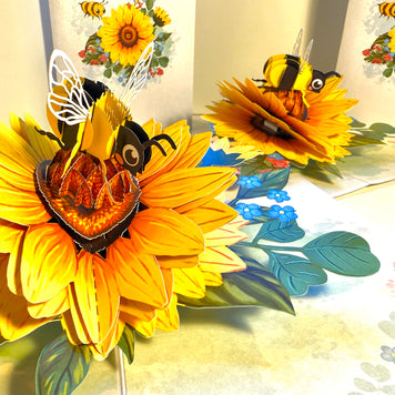 Bumble Bee Attracting Sunflowers Origami Pop Cards 3D Pop Up Greeting Card Happy Birthday Thank You Handmade Gift Thinking of You Blank Card for Any Occasion Happy Mother's Day Happy Father's Australiana Celebrate the Beauty of Autumn Flower
