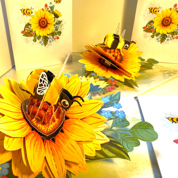 Bumble Bee Attracting Sunflowers Origami Pop Cards 3D Pop Up Greeting Card Happy Birthday Thank You Handmade Gift Thinking of You Blank Card for Any Occasion Happy Mother's Day Happy Father's Australiana Celebrate the Beauty of Autumn Flower