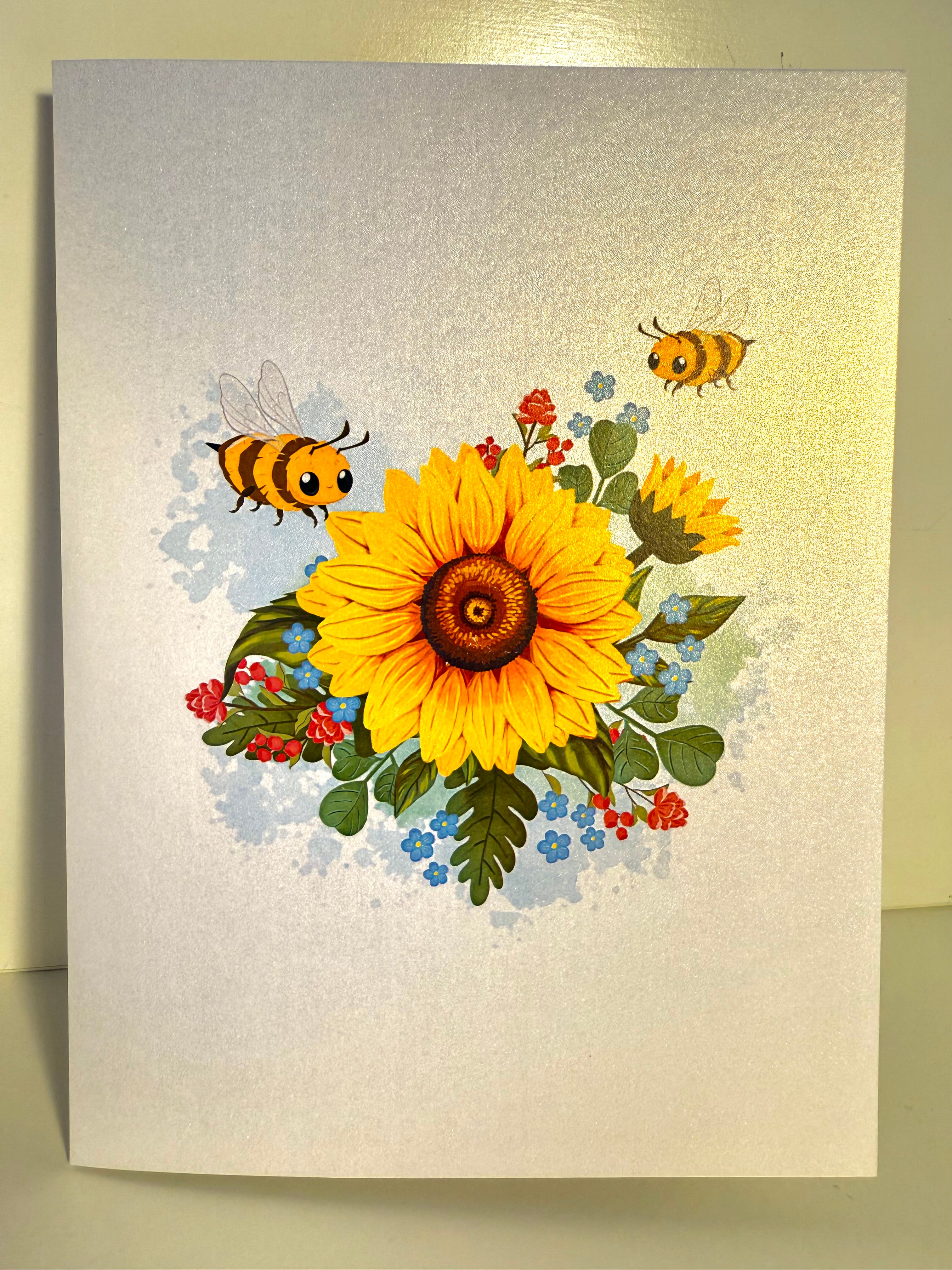 Bumble Bee Attracting Sunflowers Origami Pop Cards 3D Pop Up Greeting Card Happy Birthday Thank You Handmade Gift Thinking of You Blank Card for Any Occasion Happy Mother's Day Happy Father's Australiana Celebrate the Beauty of Autumn Flower