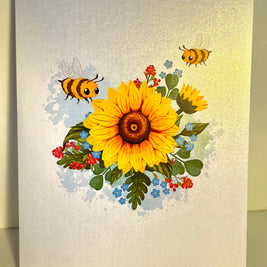Bumble Bee Attracting Sunflowers Origami Pop Cards 3D Pop Up Greeting Card Happy Birthday Thank You Handmade Gift Thinking of You Blank Card for Any Occasion Happy Mother's Day Happy Father's Australiana Celebrate the Beauty of Autumn Flower